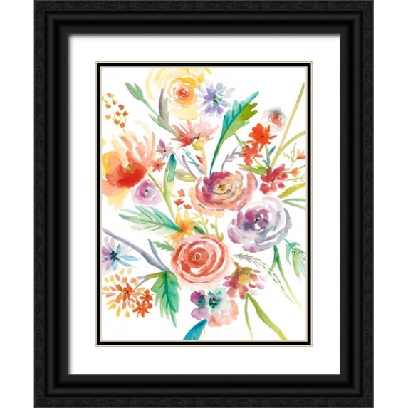 Zarris, Chariklia 19x24 Black Ornate Wood Framed with Double Matting Museum Art Print Titled - Floating Florals I
