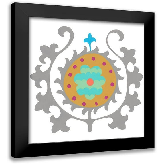 Zarris, Chariklia 20x20 Black Modern Framed Museum Art Print Titled - Suzani Flower III