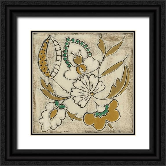 Zarris, Chariklia 20x20 Black Ornate Wood Framed with Double Matting Museum Art Print Titled - Earthenware Floral V