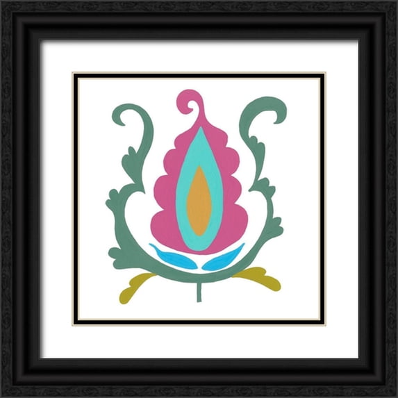 Zarris, Chariklia 20x20 Black Ornate Wood Framed with Double Matting Museum Art Print Titled - Suzani Flower I
