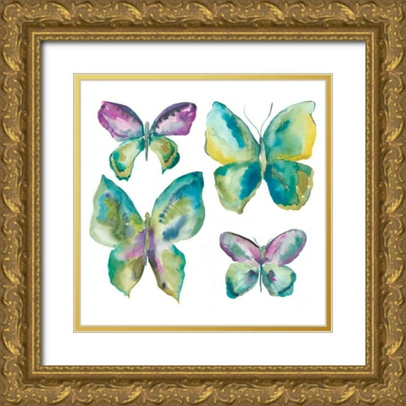 Zarris, Chariklia 20x20 Gold Ornate Wood Framed with Double Matting Museum Art Print Titled - Jeweled Butterflies I
