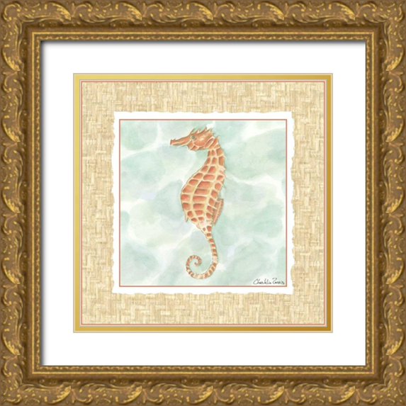 Zarris, Chariklia 20x20 Gold Ornate Wood Framed with Double Matting Museum Art Print Titled - Ocean Seahorse