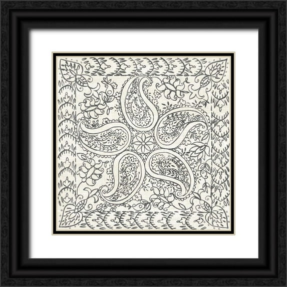 Zarris, Chariklia 26x26 Black Ornate Wood Framed with Double Matting Museum Art Print Titled - BandW Batik Rosette III