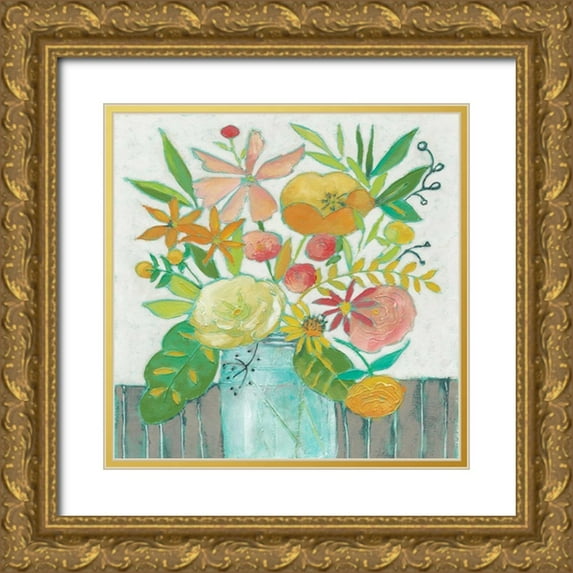 Zarris, Chariklia 26x26 Gold Ornate Wood Framed with Double Matting Museum Art Print Titled - Homestead Floral I