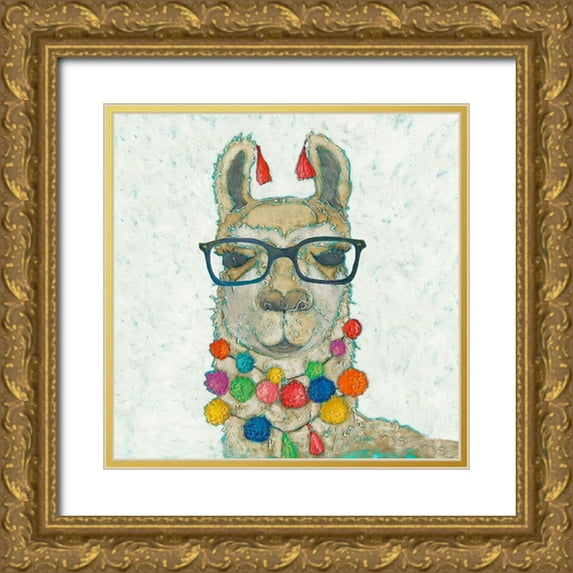Zarris, Chariklia 26x26 Gold Ornate Wood Framed with Double Matting Museum Art Print Titled - Llama Love with Glasses I