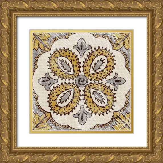 Zarris, Chariklia 26x26 Gold Ornate Wood Framed with Double Matting Museum Art Print Titled - Non-Emb. Block Print Tile IX
