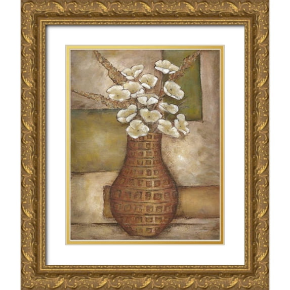 Zarris, Chariklia 26x32 Gold Ornate Wood Framed with Double Matting Museum Art Print Titled - Cubed Floral Study II