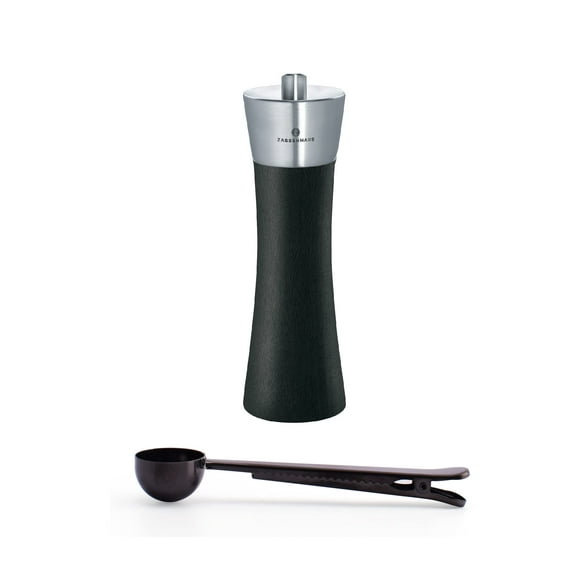 Zassenhaus Augsburg Salt Grinder Mill, Gift Set 7-Inch, Black & Stainless Steel - With Stainless Steel Spice Scoop & Clip
