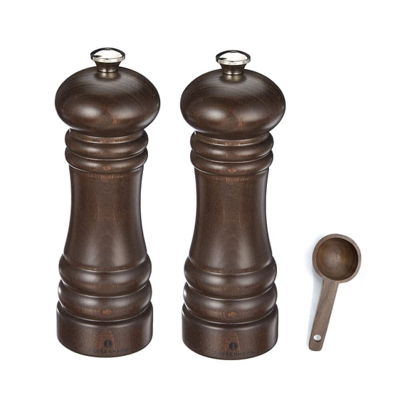 Zassenhaus Berlin Dark Stained Wood Salt & Pepper Mill Gift Set, Refillable Grinder, 7.1 Inches - With Wooden Spice Scoop