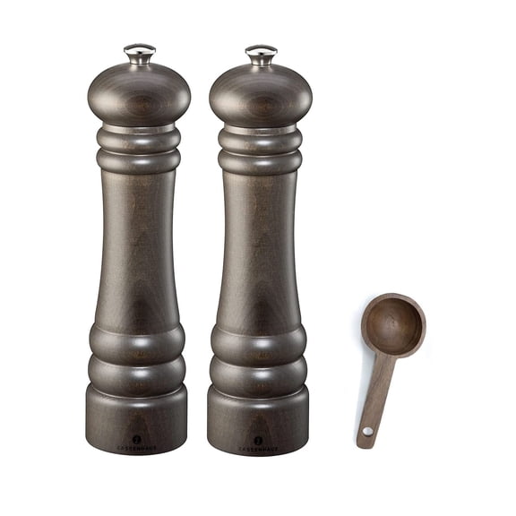 Zassenhaus Berlin Dark Stained Wood Salt & Pepper Mill Gift Set, Refillable Grinder, 9.4 Inches - With Wooden Spice Scoop