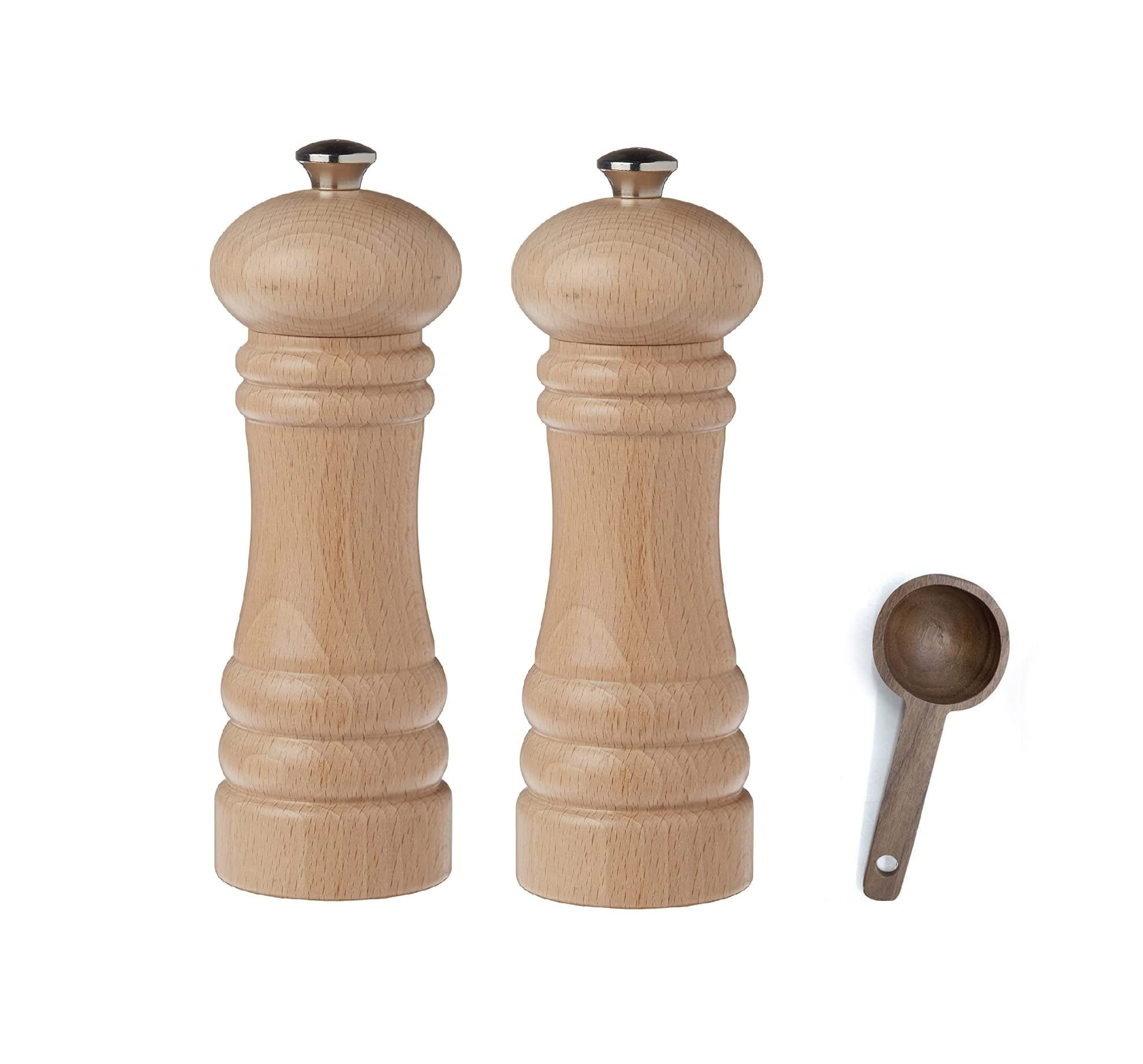 Zassenhaus Berlin Natural Wood Salt & Pepper Mill Gift Set, Refillable Grinder, 7.1 Inches - With Wooden Spice Scoop