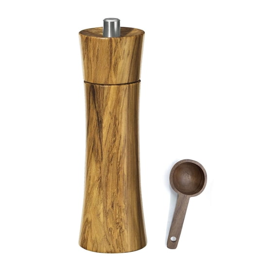 Zassenhaus "Frankfurt" Olive Wood Ceramic Salt Mill Gift Set, 7-Inch - With Wooden Spice Scoop