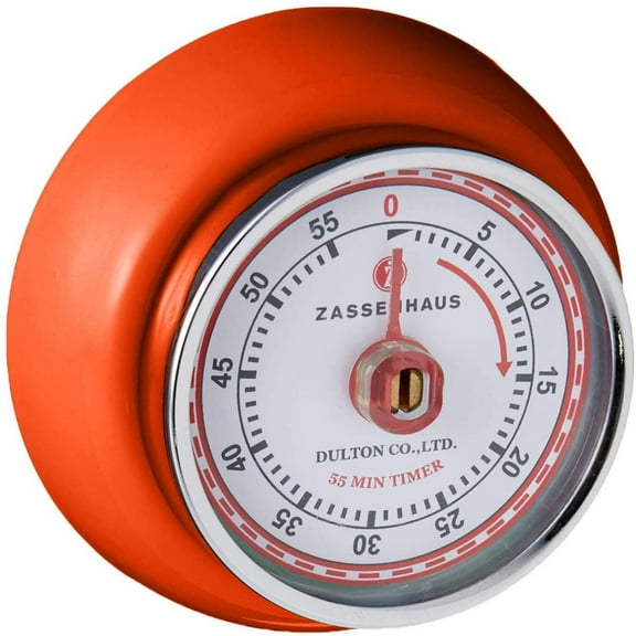 Zassenhaus Magnetic Retro Kitchen Timer, Classic Mechanical Cooking Timer (Orange)