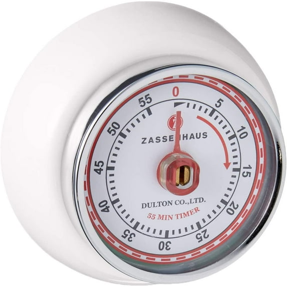 Zassenhaus Magnetic Retro Kitchen Timer 60 Minute Mechanical Steel 2.75-Inch White