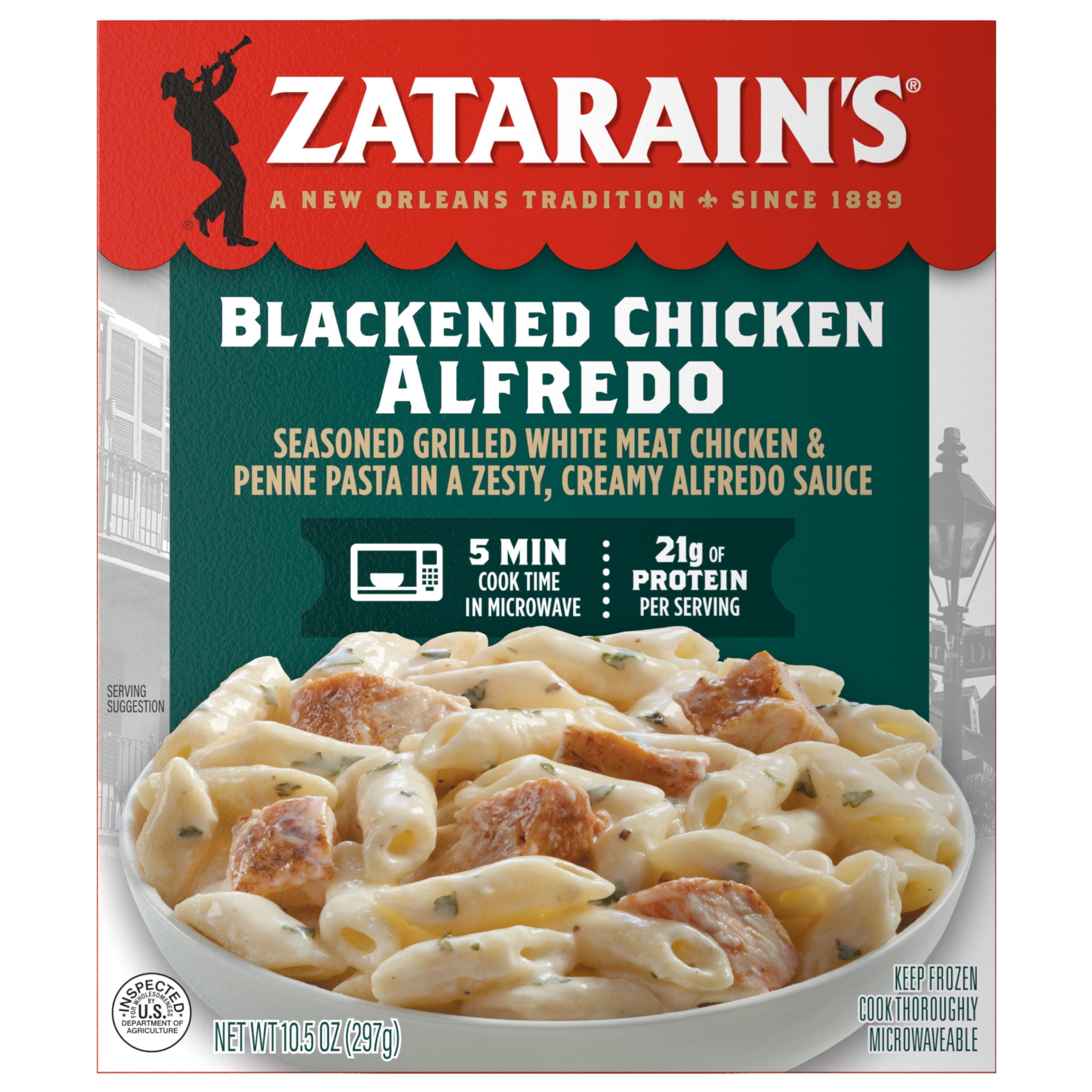 Zatarain's Blackened Chicken Alfredo Frozen Dinner, Prepared Meal, 10.5 oz Box