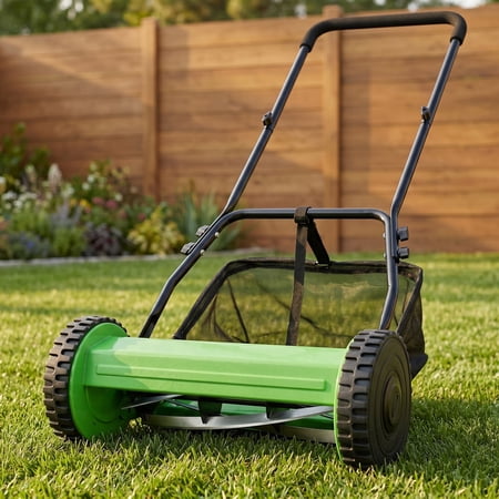 Zateety 14-Inch 5-Blade Push Reel Lawn Mower with Grass Catcher, GREEN COLOR