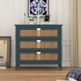 thumbnail image 1 of Zateety 3 Drawer Storage Cabinet, Natural Rattan Dresser Chest, Wood Grain MDF Organizer for Bedroom Living Room Study- Dark Green, 1 of 9