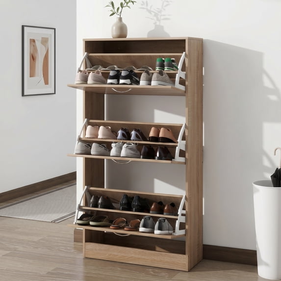 Zateety 3-Drawer Shoe Storage Cabinet 3-Tier Wood Shoe Rack Storage Organizer for Entryway