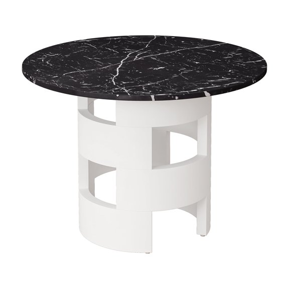 Zateety Courtyard Dining Table, Circular Dining Table, Restaurant Dining Table with Printed Black Marble Tabletop