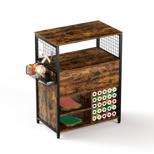 Zateety Craft Organization and Storage Cabinet Compatible with Cricut Machines, Crafting Cabinet with Drawer & 25 Vinyl Roll Holder, Craft Table Desk Workstation for Craft Room Home.Rustic Brown.