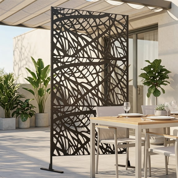 Zateety Outdoor Privacy Screen, Decorative Metal Garden Divider with Twisted Branch Motif, 6.5FT See-Through Patio Separator for Backyard Walkway, Trellis Panel Black
