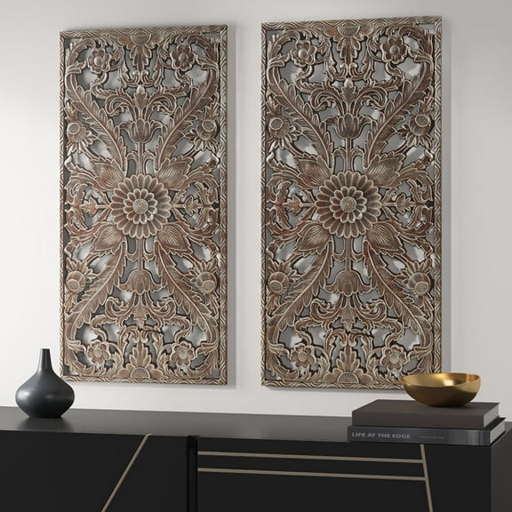 Zateety Distressed Carved Wood 2-piece Wall Decor Set