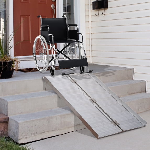 Zateety Wheelchair Ramp 4 ft, Folding Aluminum Threshold Ramp with Non-Slip Surface and Transition Plates, 600 lbs Capacity Handicap Ramp for Home Doorway Steps