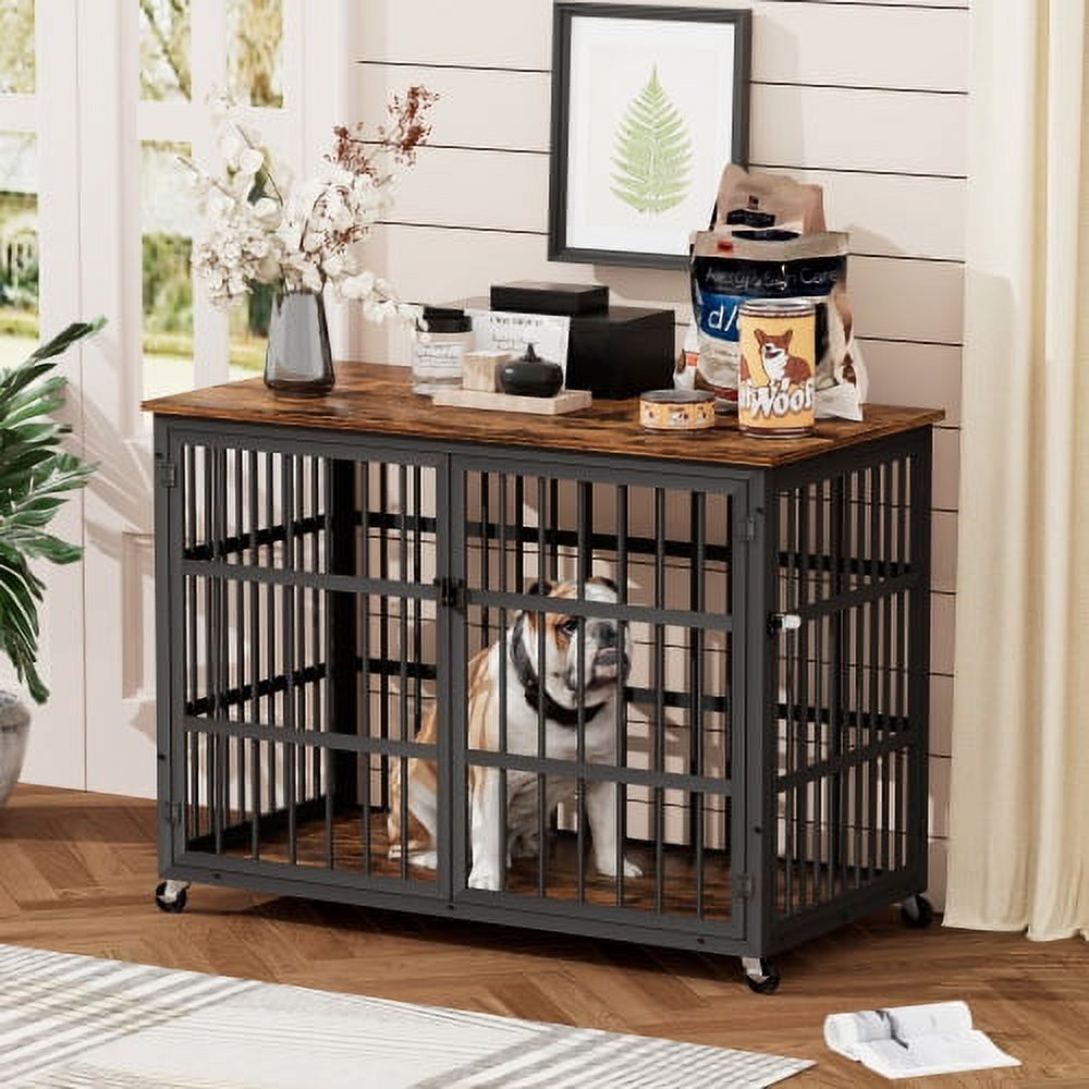 Zateety Furniture style dog crate wrought iron frame door with side ...