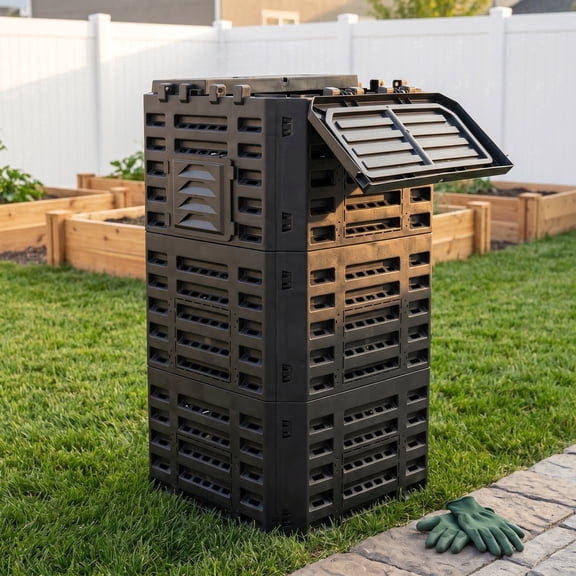 Zateety Garden Compost Bin, 132 Gallon 500L Black Recycled PP Composter, Ventilated Aerating Outdoor Compost Box with Flip Lid & Side Access Door for Backyard Garden