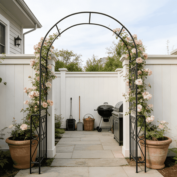 Zateety Metal Garden Arch W55'' x H94.5'' Garden Arbor Trellis Climbing Plants Support Rose Arch Outdoor Arch Black
