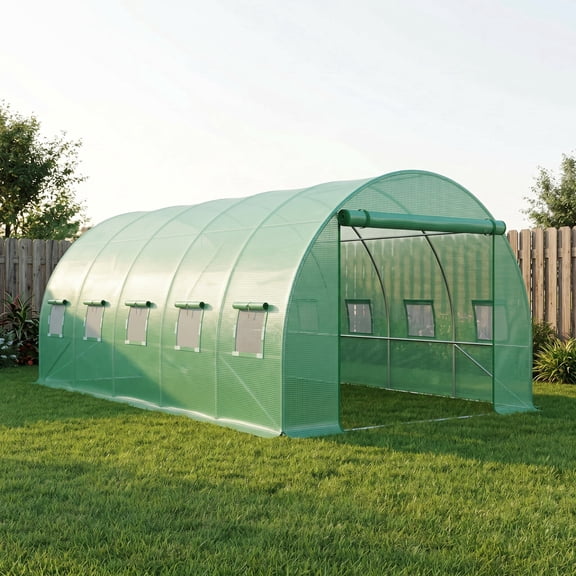 Zateety Greenhouse Cover Replacement, 19.7 x 9.8 ft Heavy Duty Waterproof Tarp for Hoop House with 12 Windows and Roll-Up Door  Green