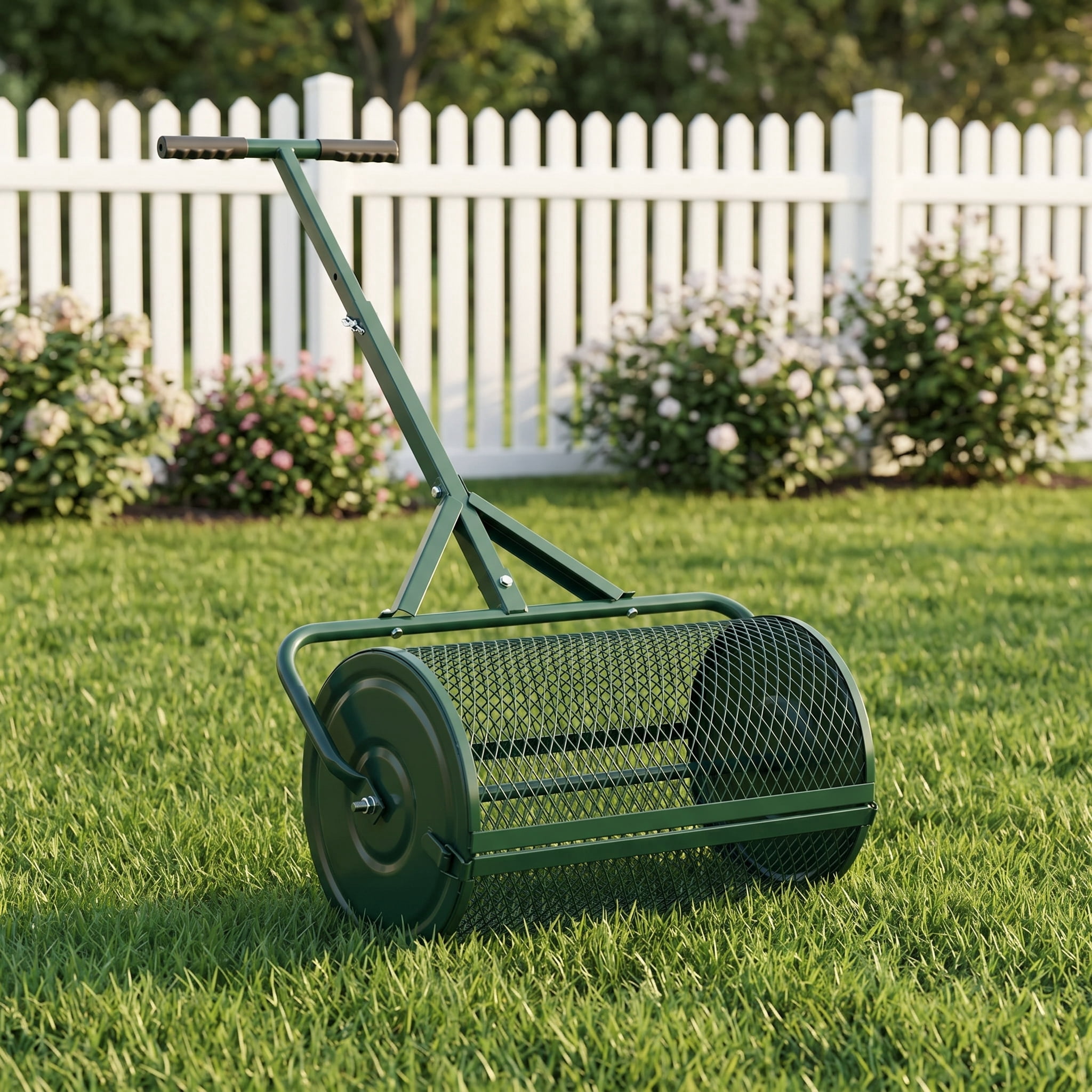 Zateety Peat Moss Spreader 24inch, Compost Spreader Metal Mesh, T shaped Handle for planting seeding, Lawn and Garden Care Manure Spreaders Roller