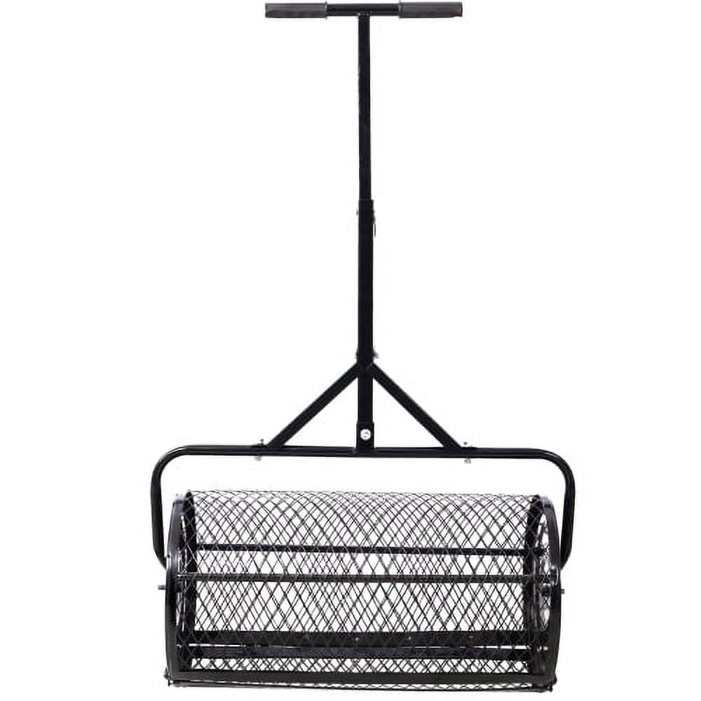 Zateety Peat Moss Spreader 24 Inch, Heavy Duty Compost Spreader Metal Mesh, Black Lawn Roller with T Handle for Manure Topsoil Mulch - Walk Behind Garden Tool