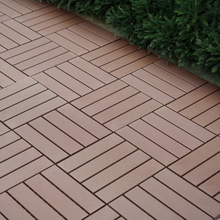 Zateety Plastic Interlocking Deck Tiles,44 Pack Patio Deck Tiles,12"x12" Square Waterproof Outdoor All Weather Use, Patio Decking Tiles for Poolside Balcony Backyard, Brown