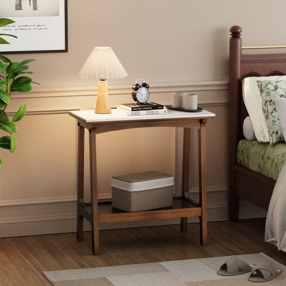 Zateety Narrow Side Table, Retro Reddish Brown Slate End Table with Storage Shelf, Small Living Room Bedside Nightstand for Small Spaces, Farmhouse Entryway