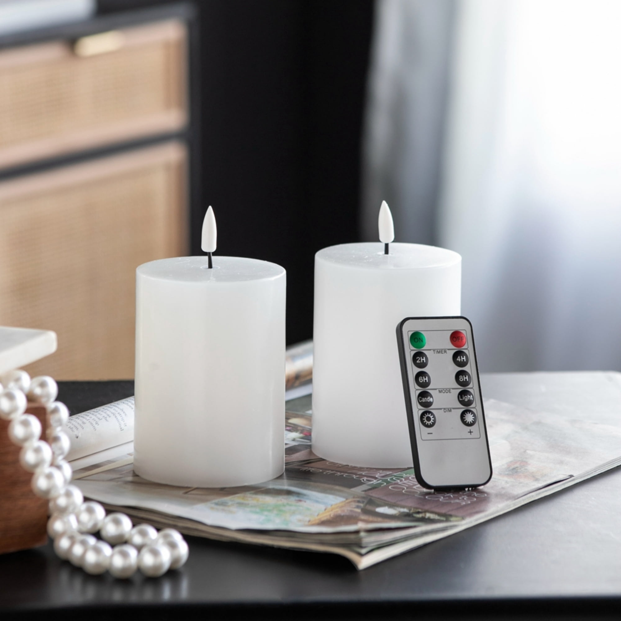 LED Flameless Candles Set of 2, Real Wax Battery Operated Candles with Remote Control, Flickering Pillar Candles for Home Decor