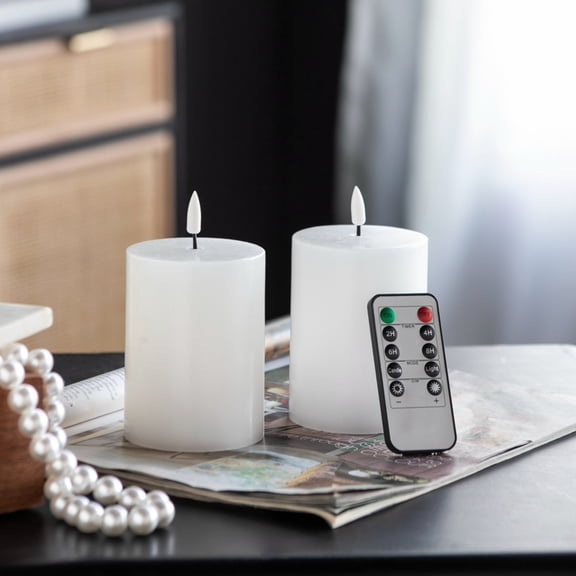 LED Flameless Candles Set of 2, Real Wax Battery Operated Candles with Remote Control, Flickering Pillar Candles for Home Decor