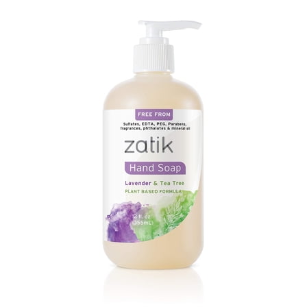 Zatik Naturals - Hand Soap, Lavender + Tea Tree, Moisturizing Handwash, Grey Water Safe, 12 fl oz (Pack of 1)