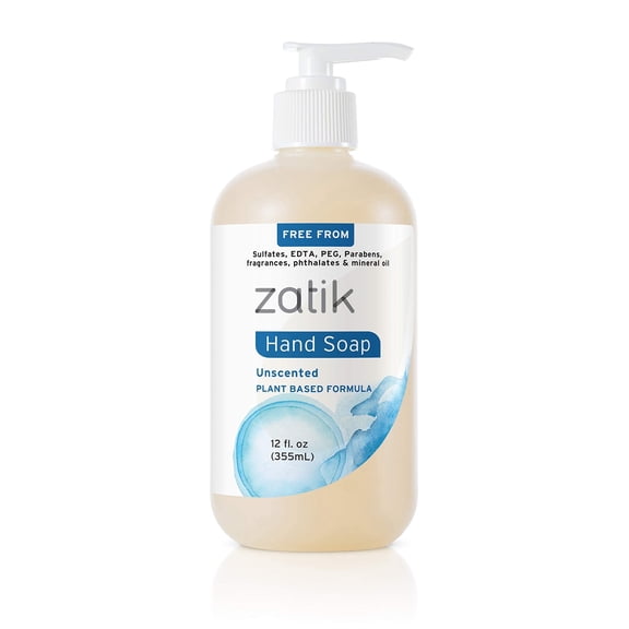 Zatik Naturals - Liquid Hand Soap, Unscented Moisturizing Handwash, Grey-Water Safe, 12 oz (Pack of 1)
