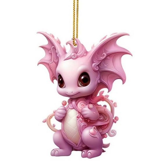 Zatoumnr Acrylic Flat Pendant Christmas Decorations, Cute Pink Dragon Car Pendant, Set of 1 Christmas Decorations Indoor Outdoor Christmas Gifts for Women Men Family