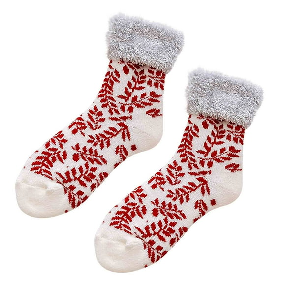 Zatoumnr Thickened Coral Fleece Christmas Socks, Mid-tube Casual Solid Color, Warm Home Socks for the Holiday Season Party Holiday Supplies