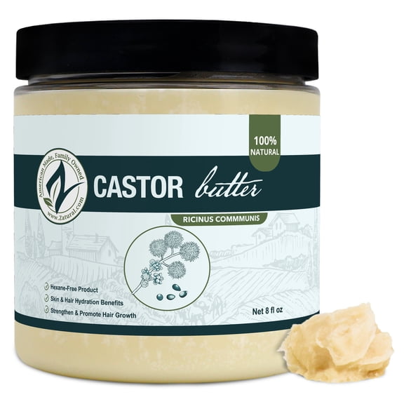 Zatural Castor Oil Body Butter - Organic Castor & Shea Butter for Skin Moisturizing & Hair Care, 8 oz