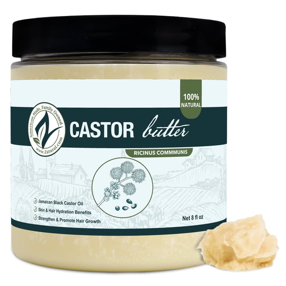 Zatural Castor Oil Body Butter - Organic Castor & Shea Butter for Skin Moisturizing & Hair Care, 8 oz