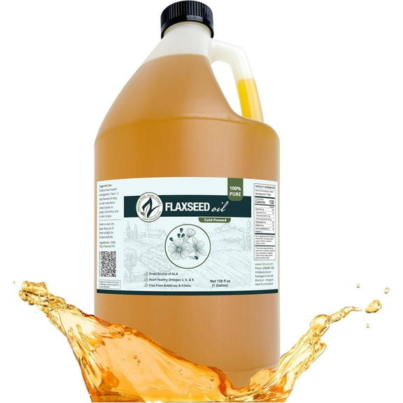Zatural Cold Pressed Flaxseed Oil – 100% Pure Non-GMO Liquid Flax Seed Oil, Vegan Omega-3 ALA Rich, Perfect for Salads, Smoothies, Baking, Skincare & Hair (1 Gallon)
