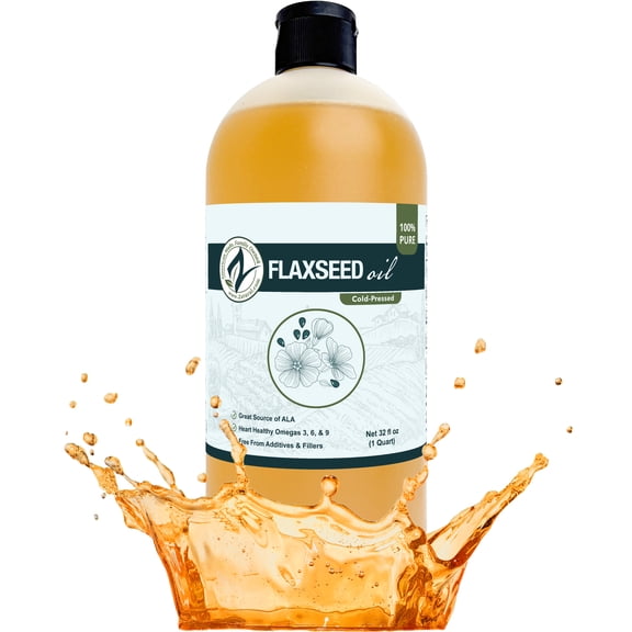 Zatural Cold Pressed Flaxseed Oil – 100% Pure Non-GMO Liquid Flax Seed Oil, Vegan Omega-3 ALA Rich, Perfect for Salads, Smoothies, Baking, Skincare & Hair (32 fl oz Bottle)