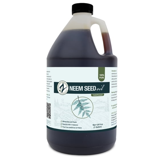 Zatural Organic Neem Oil - 100% Pure Cold-Pressed Neem Seed Oil for Skin, Hair & Garden Use - Virgin Azadirachta Indica Oil, Gallon