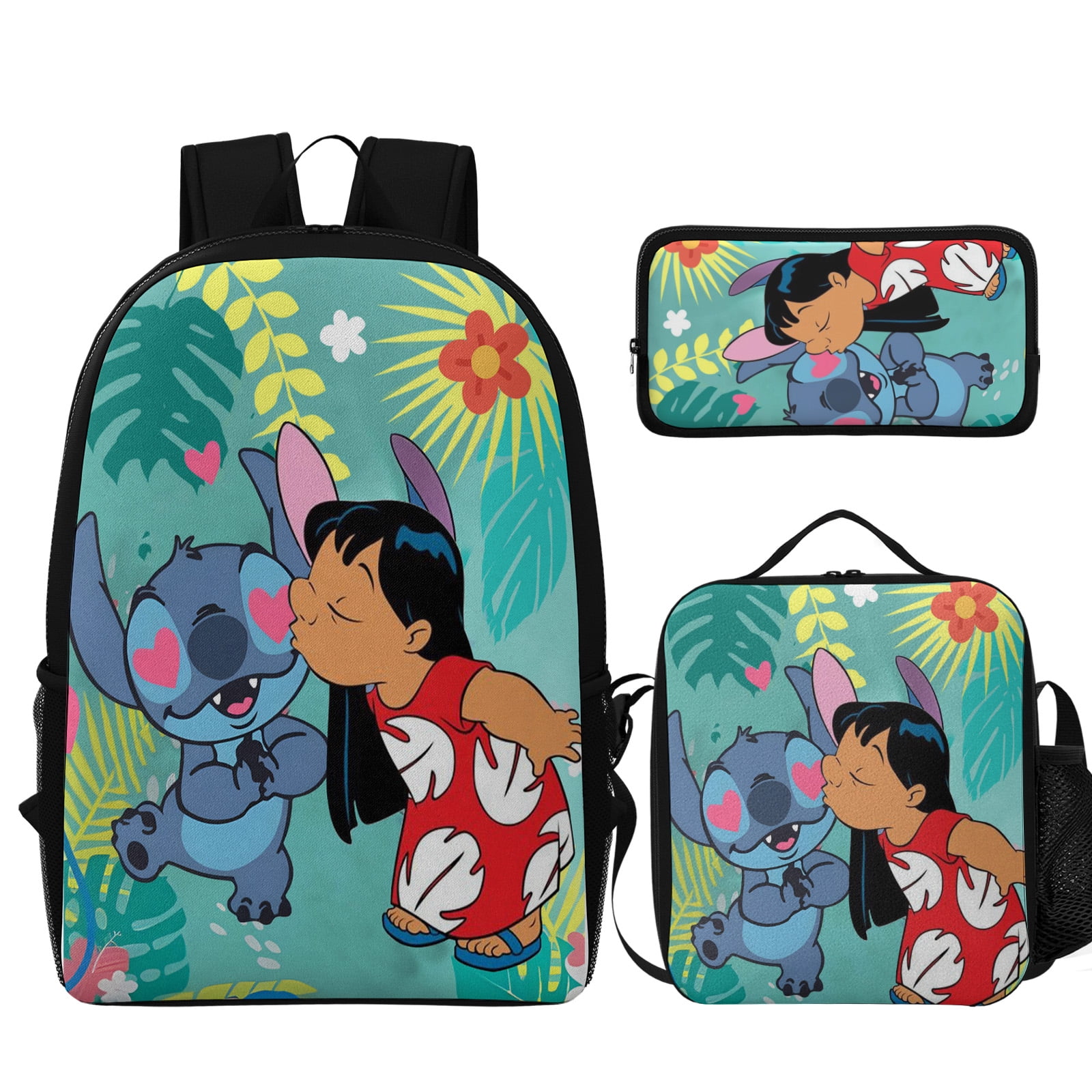 MOMUVO School Backpack Set For Girls – 3-Piece Bookbag With Lunch Box & Pencil Case, Black 15.6 Inch – Cute Bow & Plaid Design