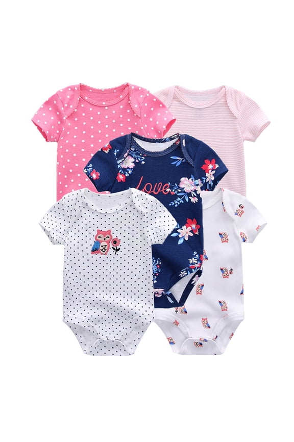Baby Boy Girl Cotton Short Sleeve Bodysuits,5-Pack,Sizes 0-12M