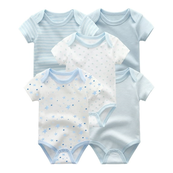 Zavbaby Baby Boy Girl Cotton Short Sleeve Bodysuits,5-Pack,Sizes 0-12M
