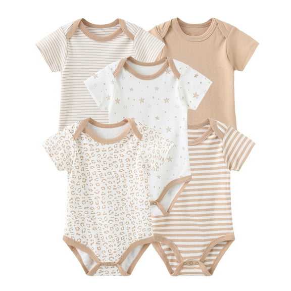 Zavbaby Baby Boy Girl Cotton Short Sleeve Bodysuits,5-Pack,Sizes 0-12M